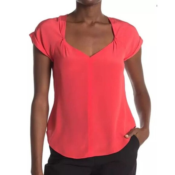 Rag & Bone Danise Short Sleeve Silk Top Bright Coral 8 NWT $325 - Picture 1 of 7